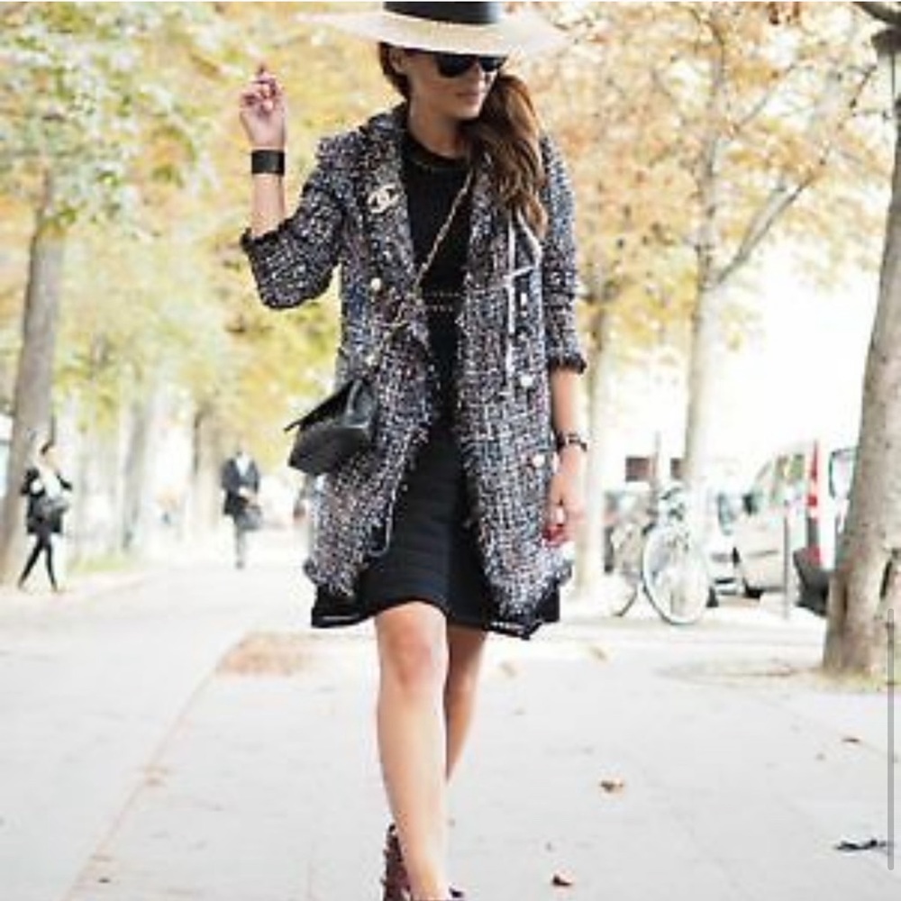 Zara Metallic Tweed Boucle Jacket Pearl Buttons - Picture 3 of 11